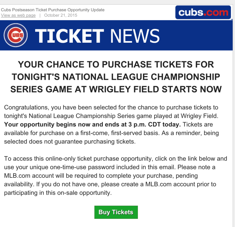 invitation to buy Cubs playoff tickets